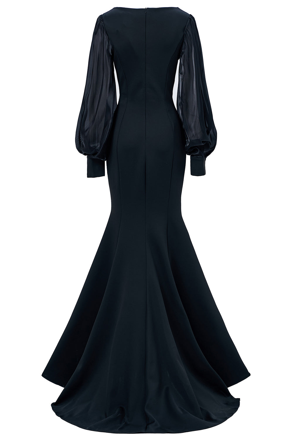Moest Black Mermaid Illusion Neck Long Sleeves Formal Dress with Appliques