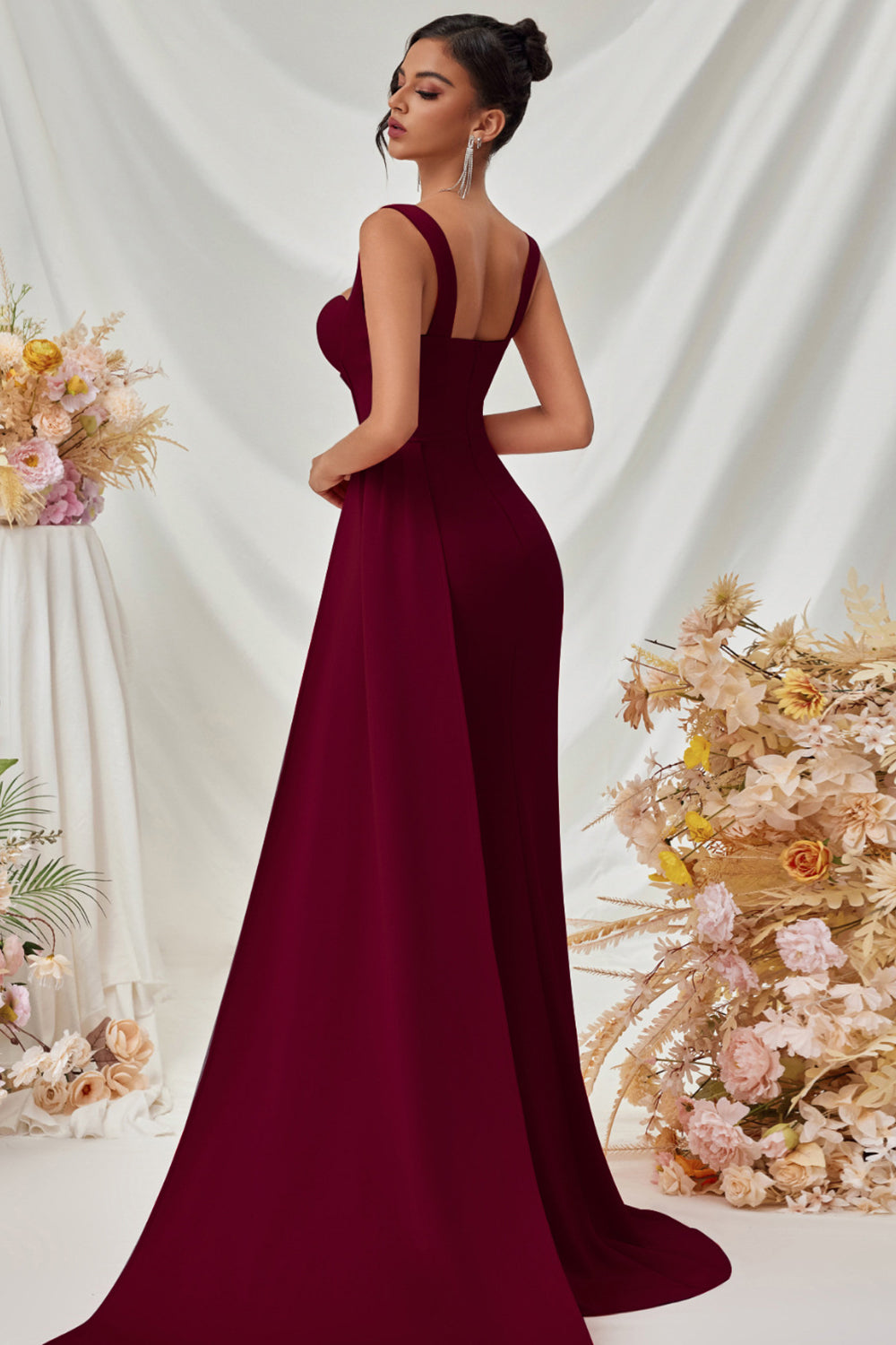 Classic Black Mermaid Long Mermaid Prom Dress with Side Cape