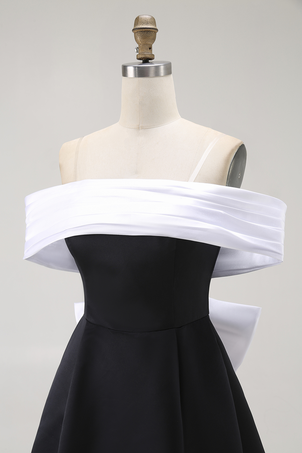 Black and White A-Line Off the Shoulder Short Homecoming Dress with Bow