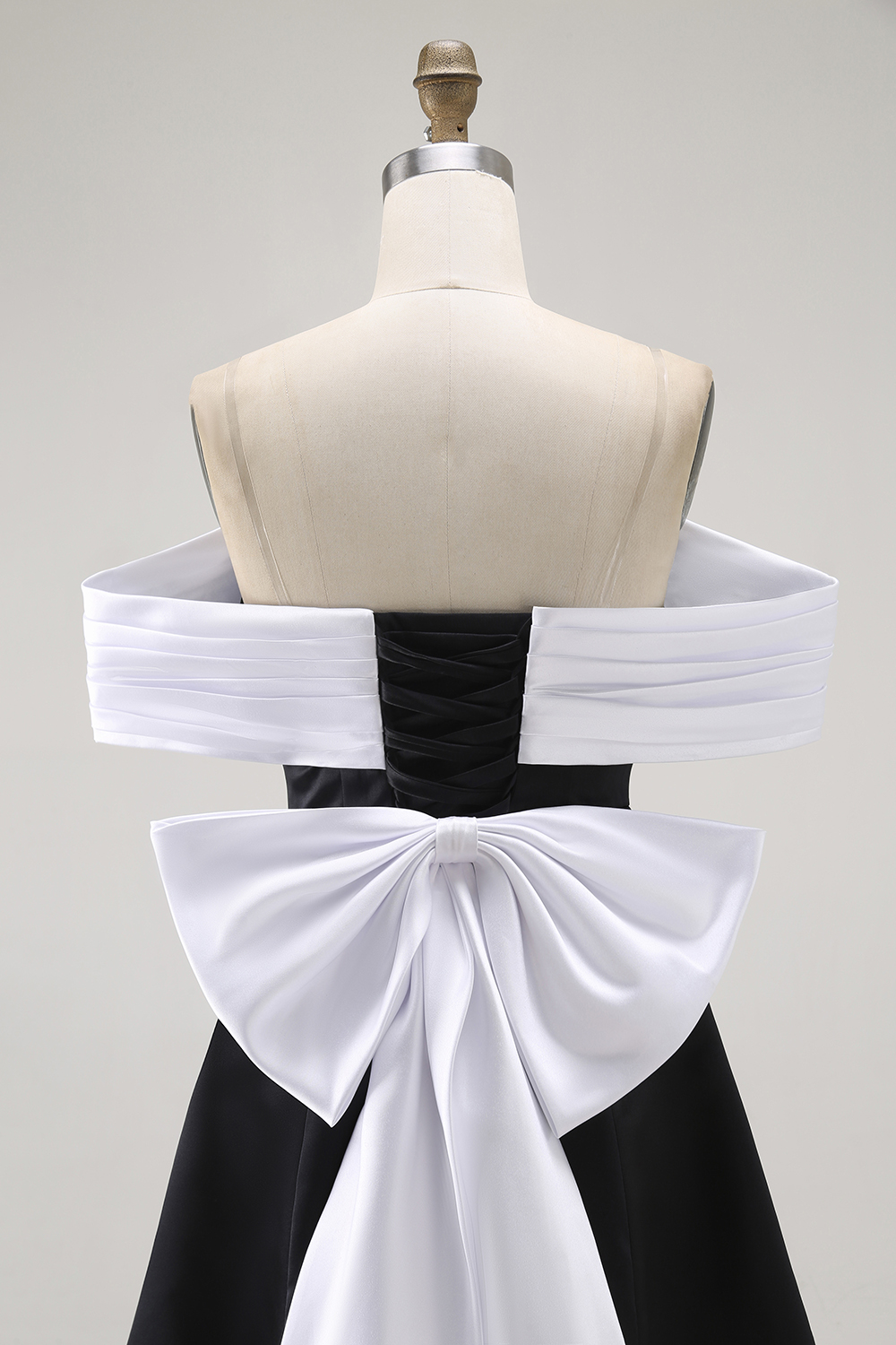 Black and White A-Line Off the Shoulder Short Homecoming Dress with Bow