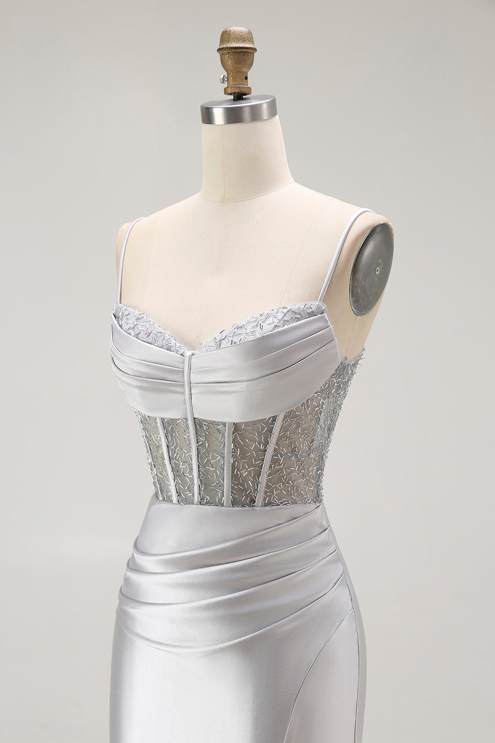 Sparkly Navy Mermaid Corset Long Satin Prom Dress with Beading