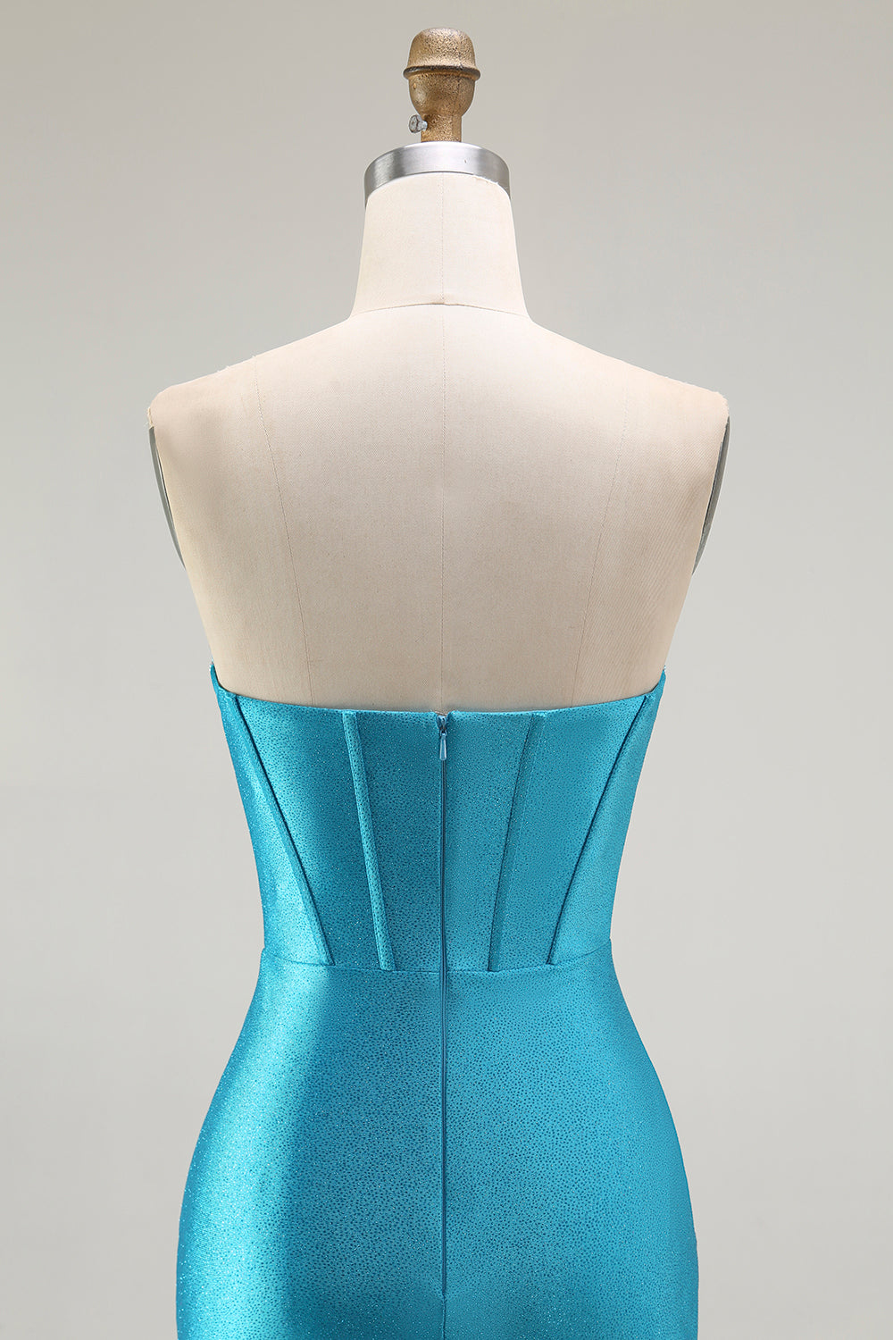 Sparkly Blue Strapless Mermaid Ruffled Long Corset Prom Dress with Slit