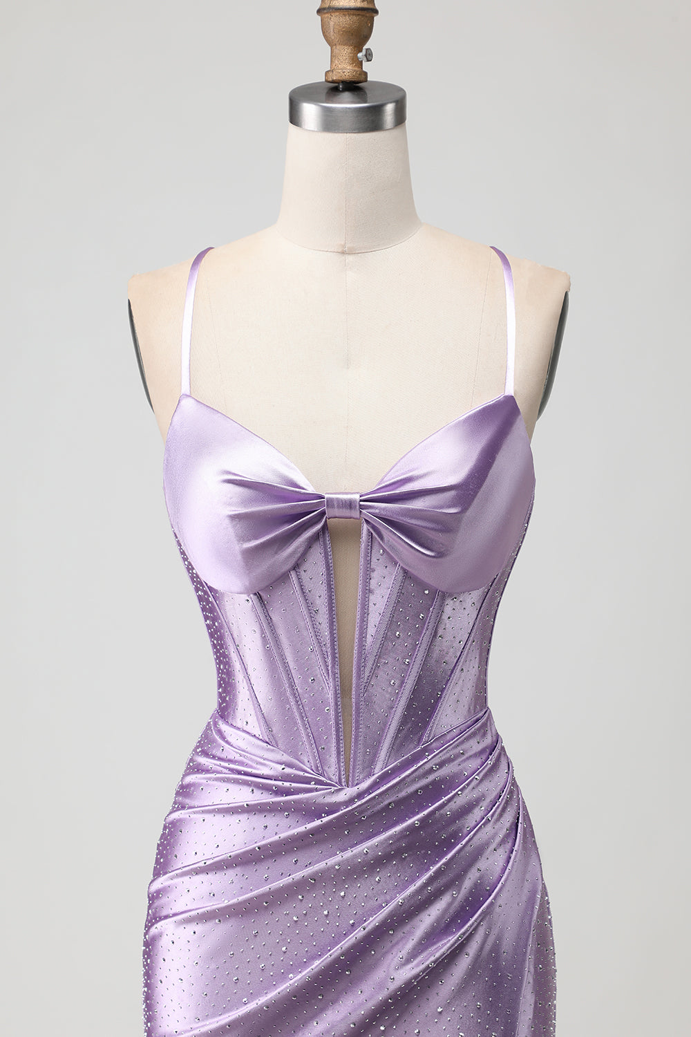 Sparkly Purple Satin Mermaid Spaghetti Straps Long Corset Prom Dress with Slit