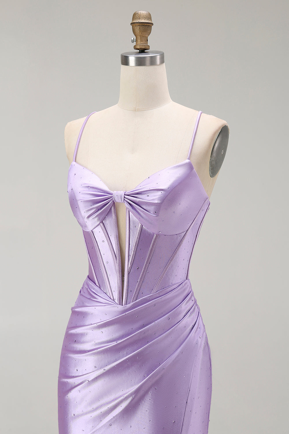 Sparkly Purple Mermaid Satin Spaghetti Straps Long Corset Prom Dress with Slit