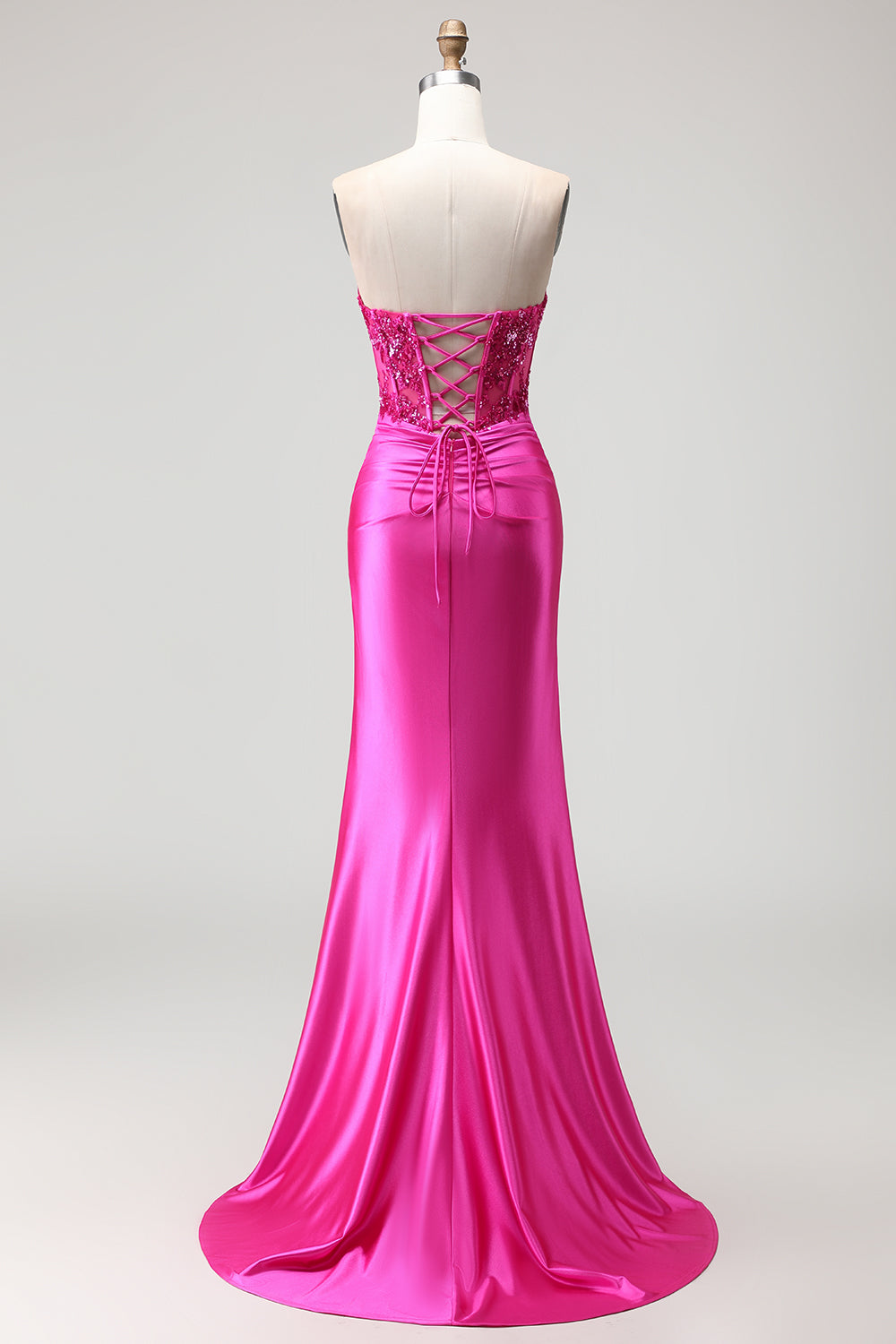 Sparkly Fuchsia Corset Mermaid Strapless Long Mermaid Prom Dress with Sequins