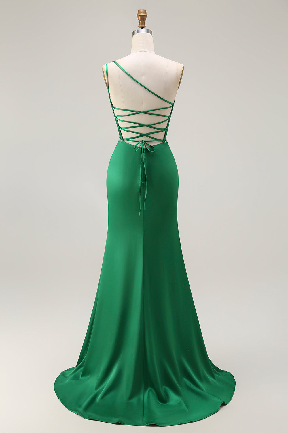 Sparkly Dark Green Mermaid One Shoulder Ruched Long Prom Dress with Slit