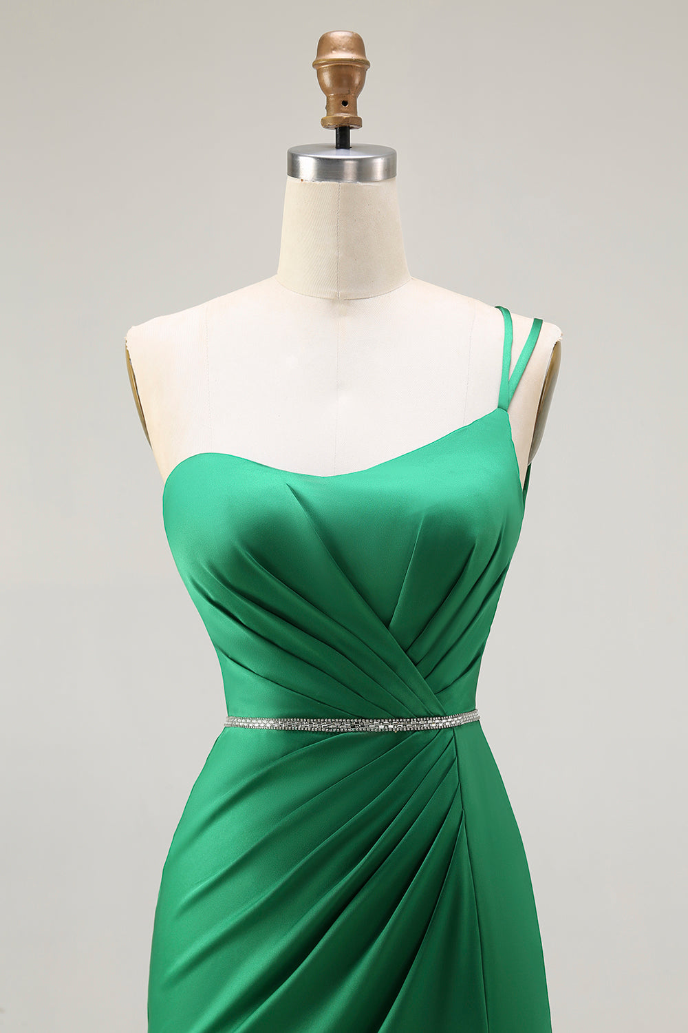 Sparkly Dark Green Mermaid One Shoulder Ruched Long Prom Dress with Slit