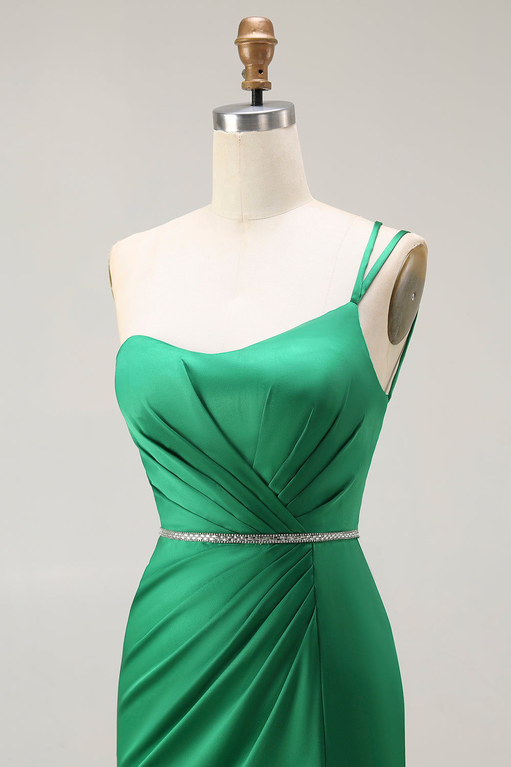 Sparkly Dark Green Mermaid One Shoulder Ruched Long Prom Dress with Slit