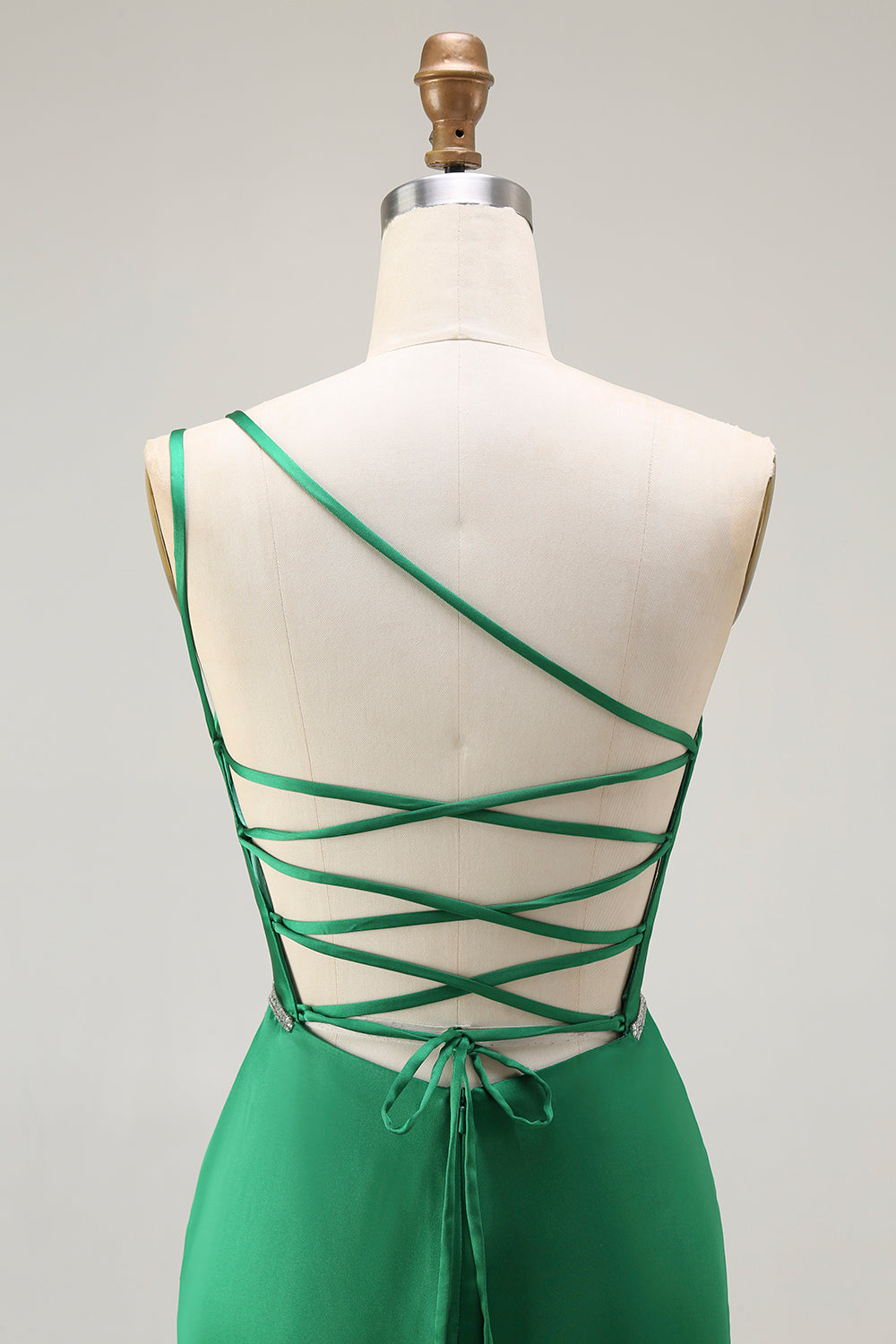 Sparkly Dark Green Mermaid One Shoulder Ruched Long Prom Dress with Slit