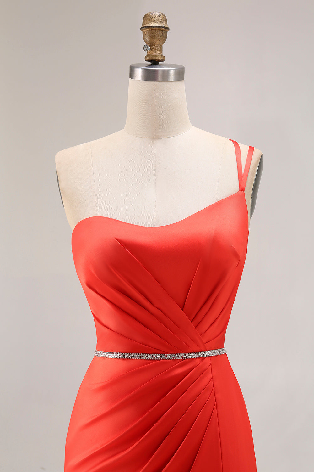 Orange One Shoulder Ruched Long Mermaid Prom Dress with Slit