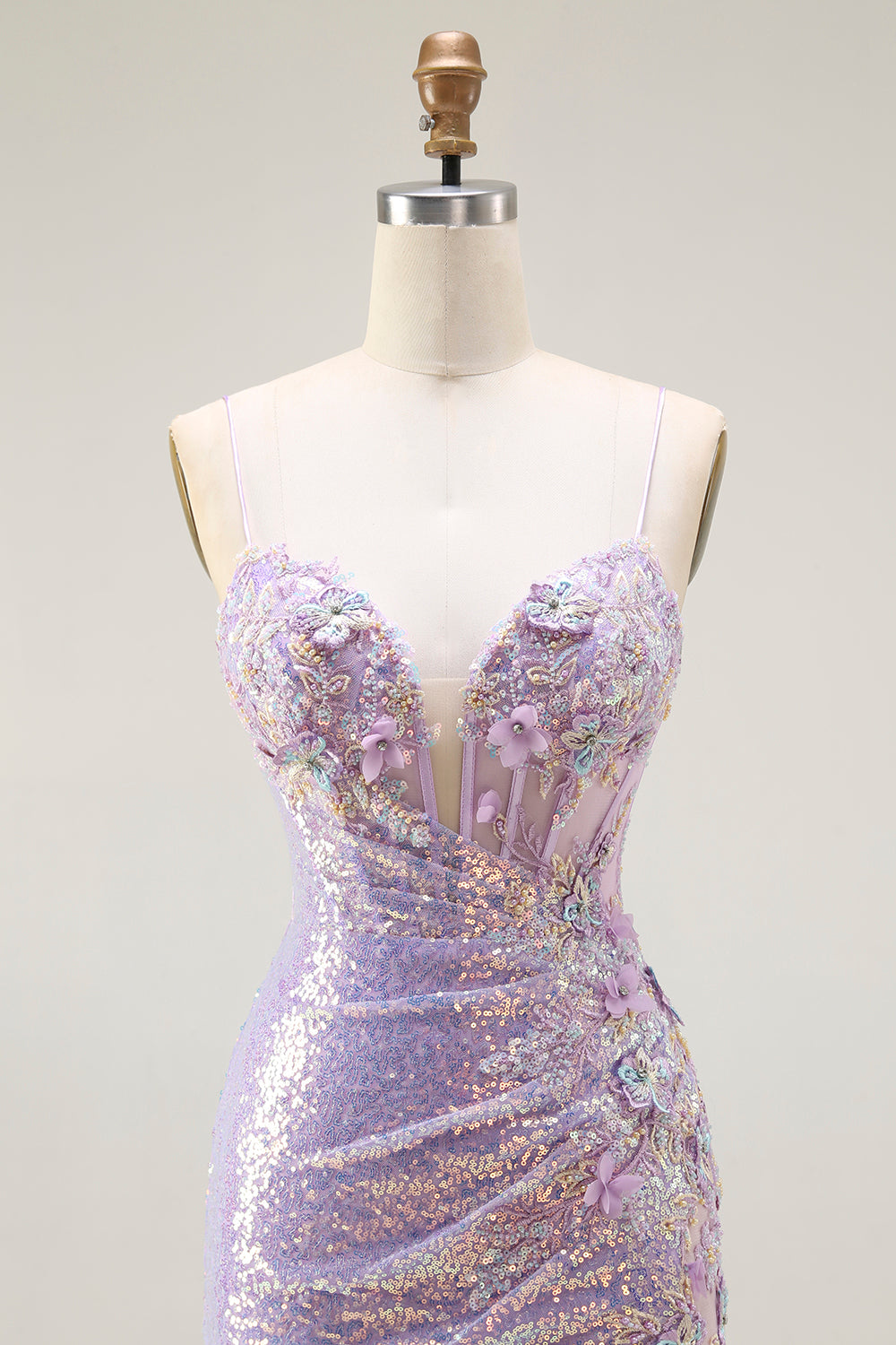 Sparkly Lilac Sequins Mermaid Long Corset Prom Dress with Slit