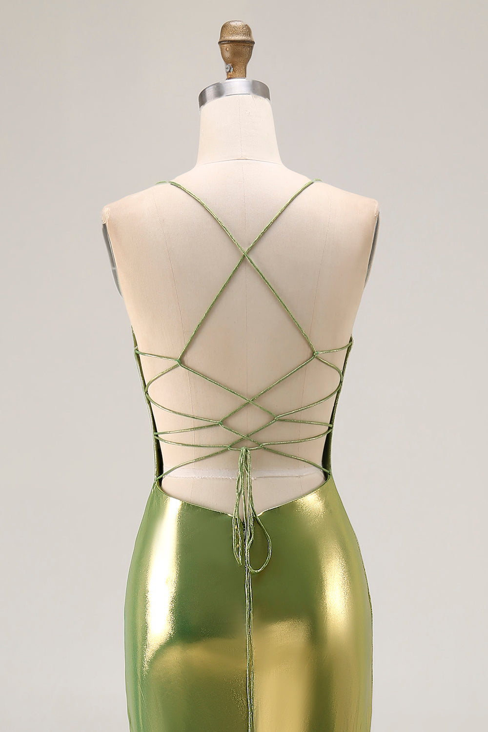 Metallic Gold Green Mermaid Tiered Long Prom Dress with Ruffles