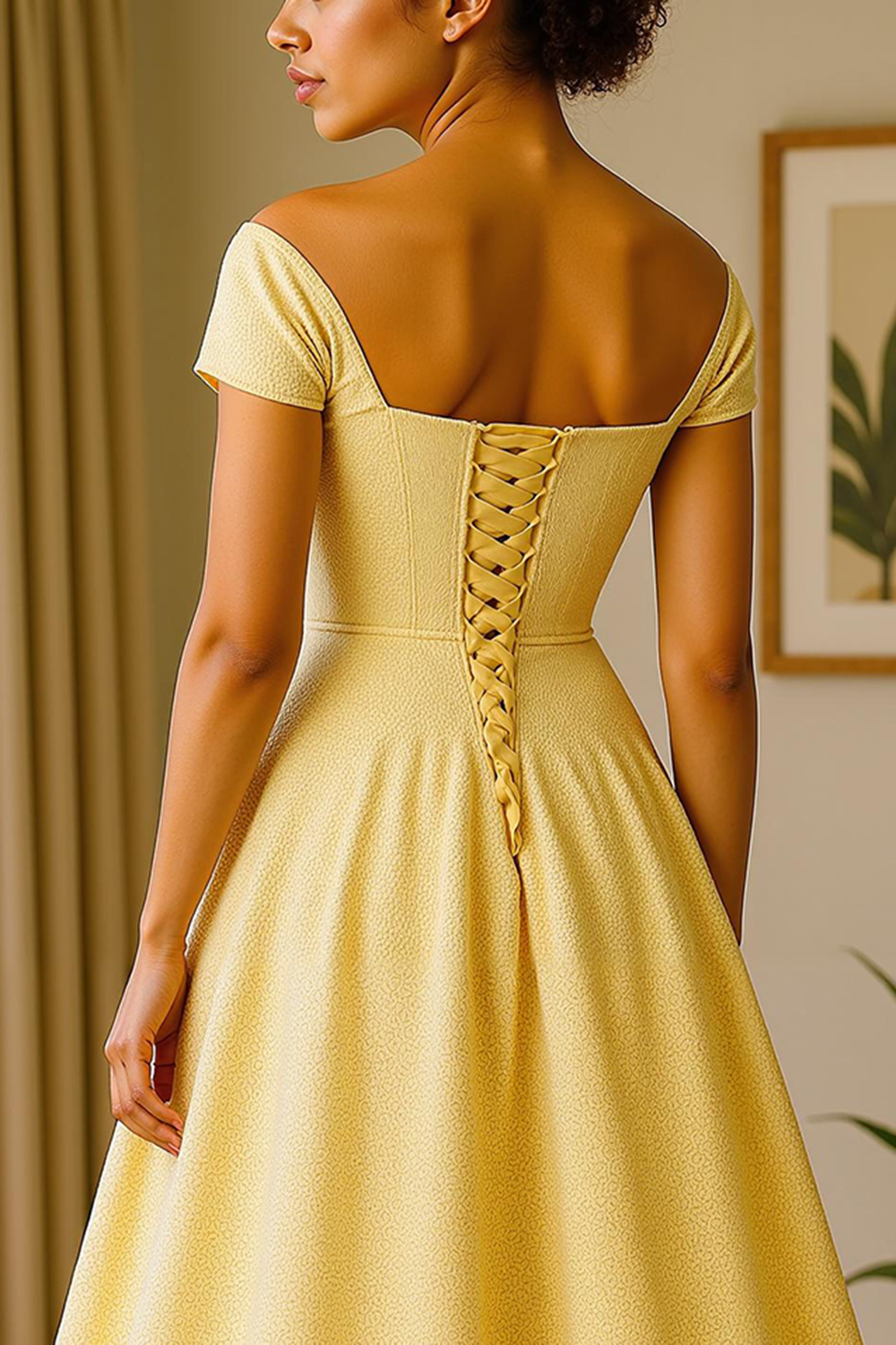 Glitter Daffodil A-Line Off The Shoulder Tea-Length Mother of the Bride Dress
