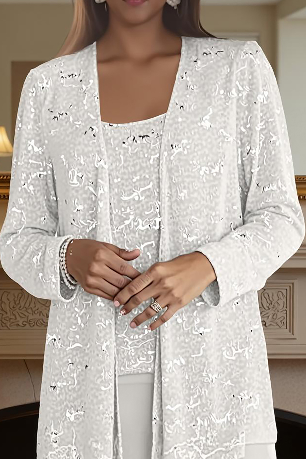 Sparkly Dark Green Chiffon 3-Piece Mother of the Bride Pant Suits with Jacket