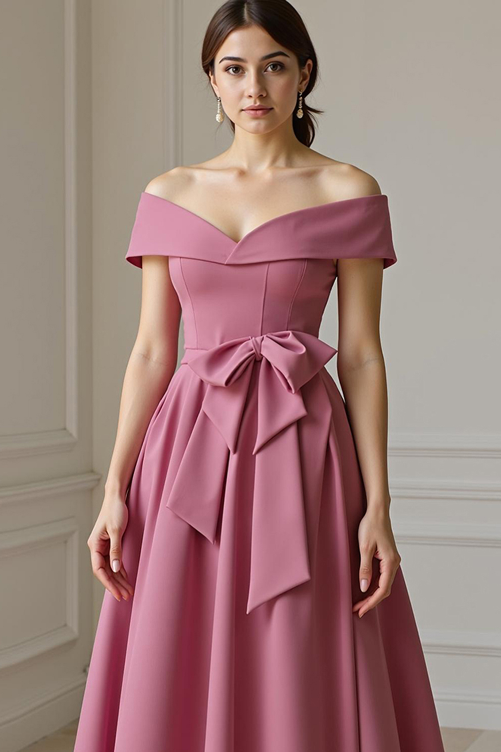 Burgundy Satin A-Line Ankle-Length Mother of the Bride Dress with Bow