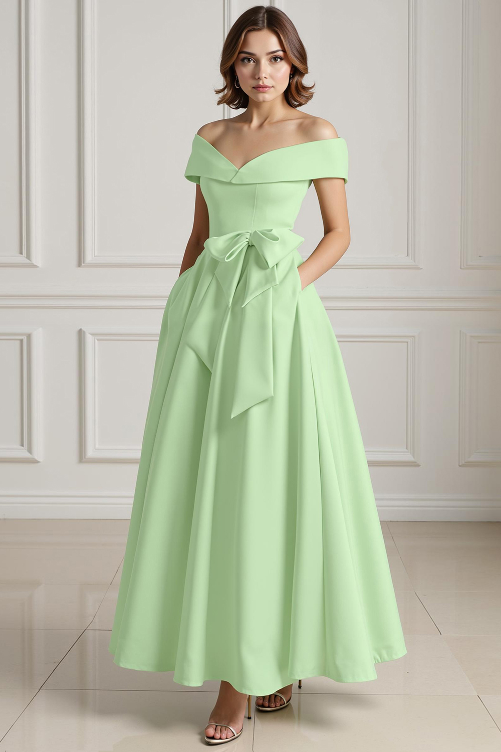 Burgundy Satin A-Line Ankle-Length Mother of the Bride Dress with Bow