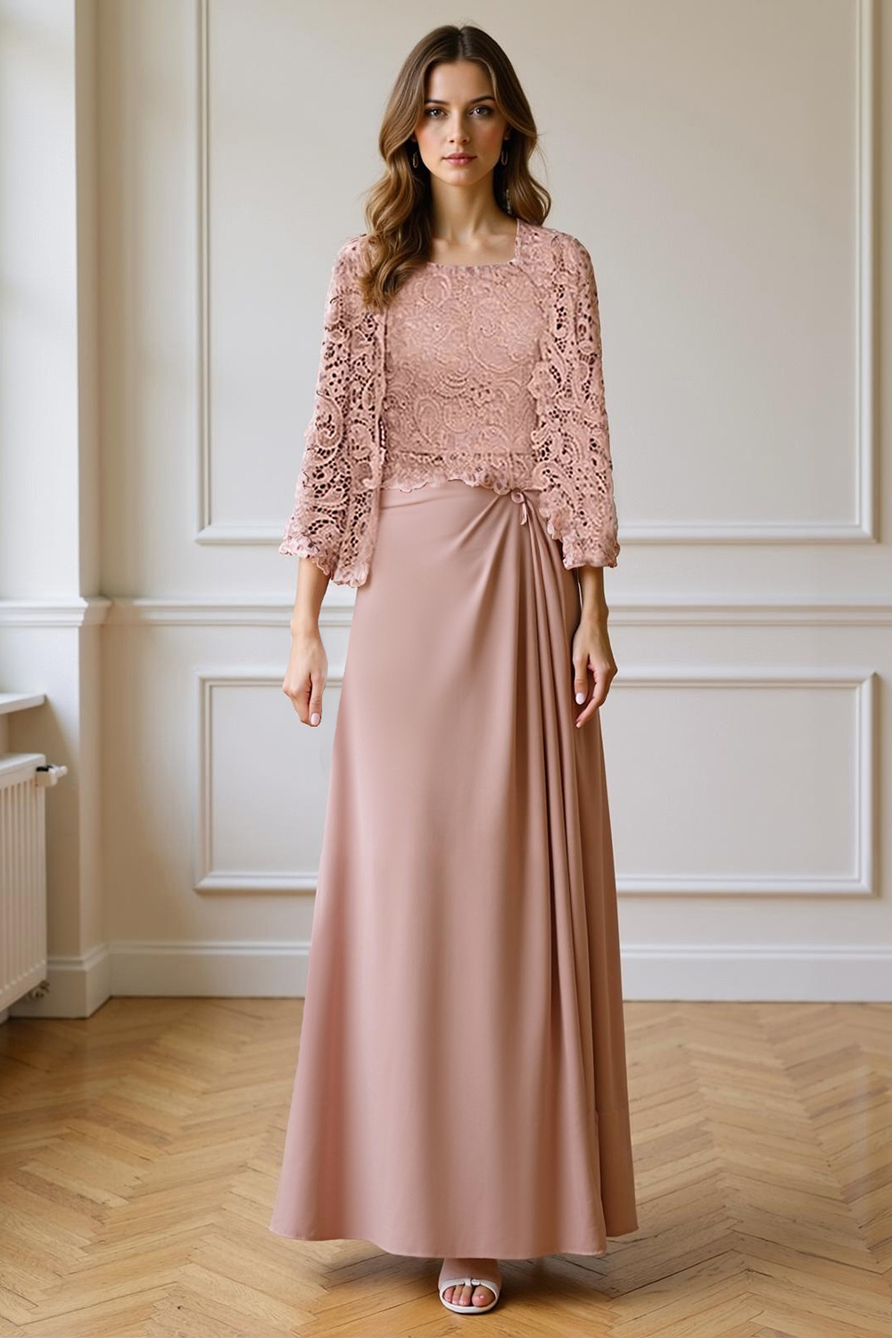 2-Piece Dusk Sheath Chiffon Floor-Length Mother of the Bride Dress with Jacket