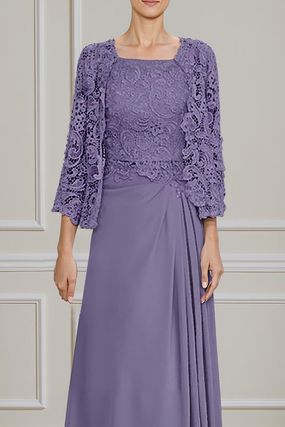 2-Piece Dusk Sheath Chiffon Floor-Length Mother of the Bride Dress with Jacket