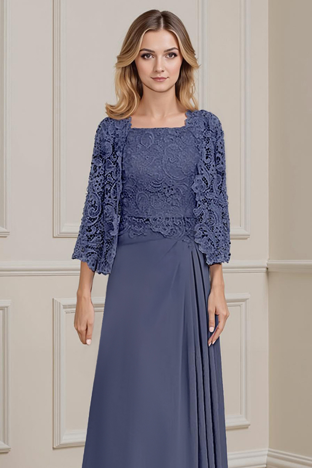 2-Piece Dusk Sheath Chiffon Floor-Length Mother of the Bride Dress with Jacket