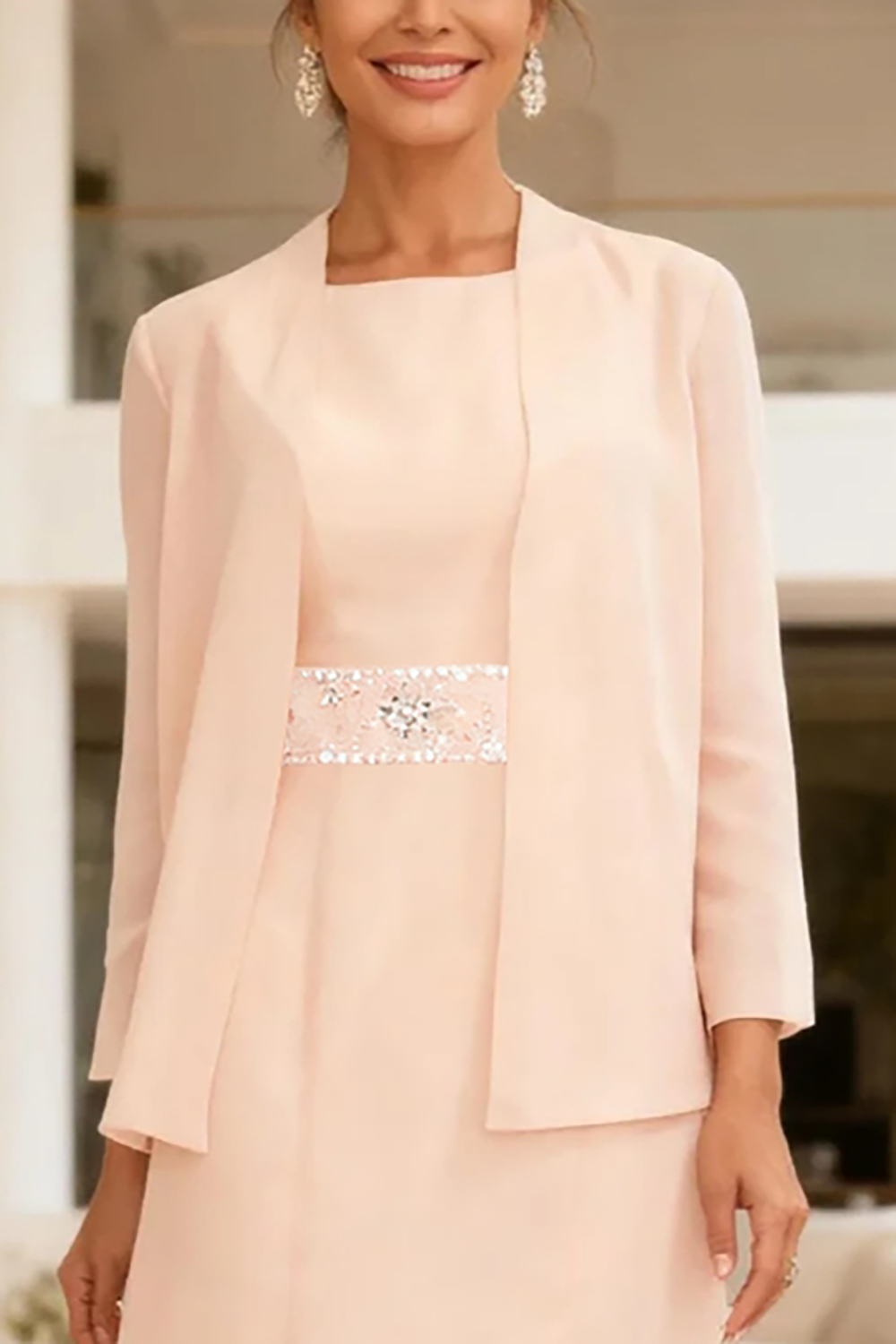 Sparkly Light Pink Chiffon Floor-Length 2-Piece Mother Of The Bride Pant Suits with Jacket