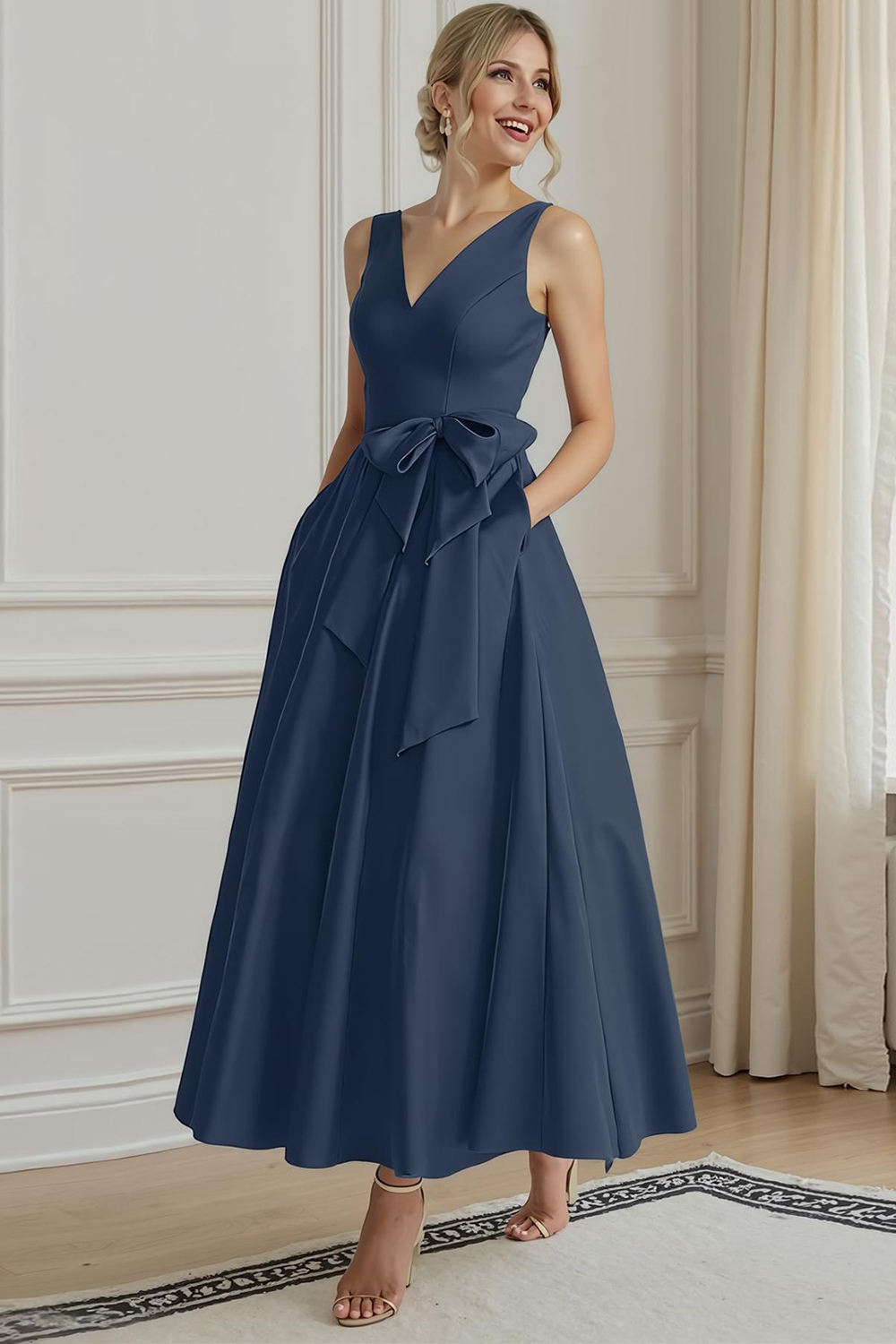 Fuchsia Satin A-Line Ankle-Length Plus Size Mother of the Bride Dress with Pockets