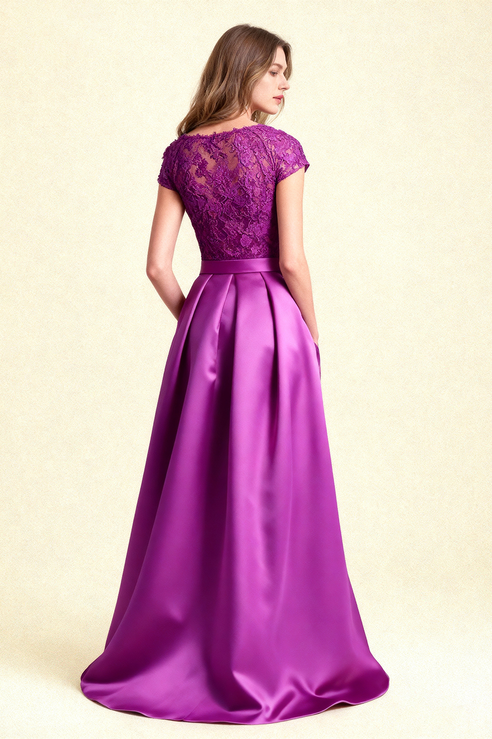 Fuchsia Satin Boat Neck Floor-Length Mother Of The Bride Dress with Belt