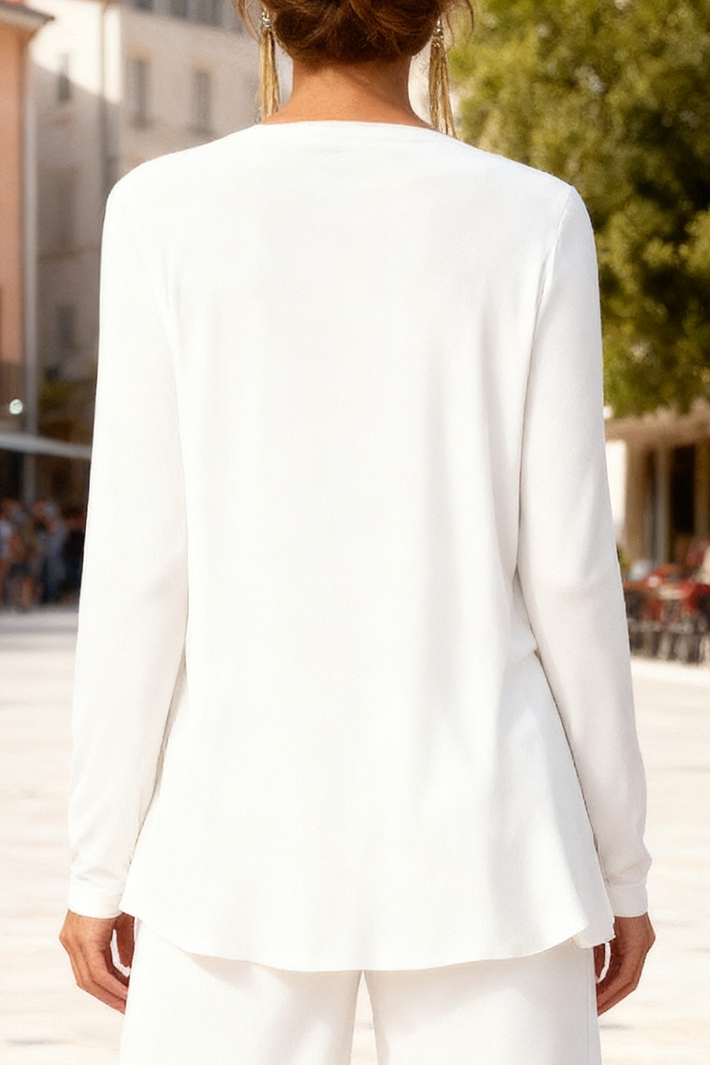 White Chiffon Round Neck 3-Piece Mother Of The Bride Pant Suits with Jacket