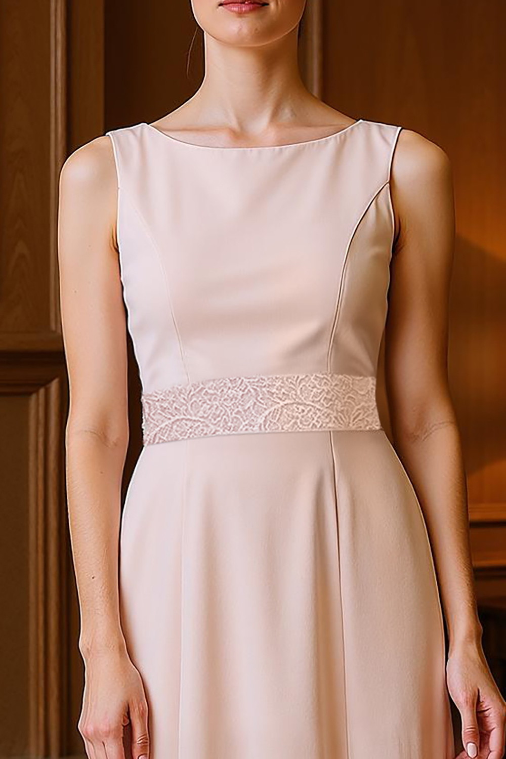 Blush Pink Boat Neck Chiffon Tea-Length 2-Piece Mother of the Bride Dress with Jacket