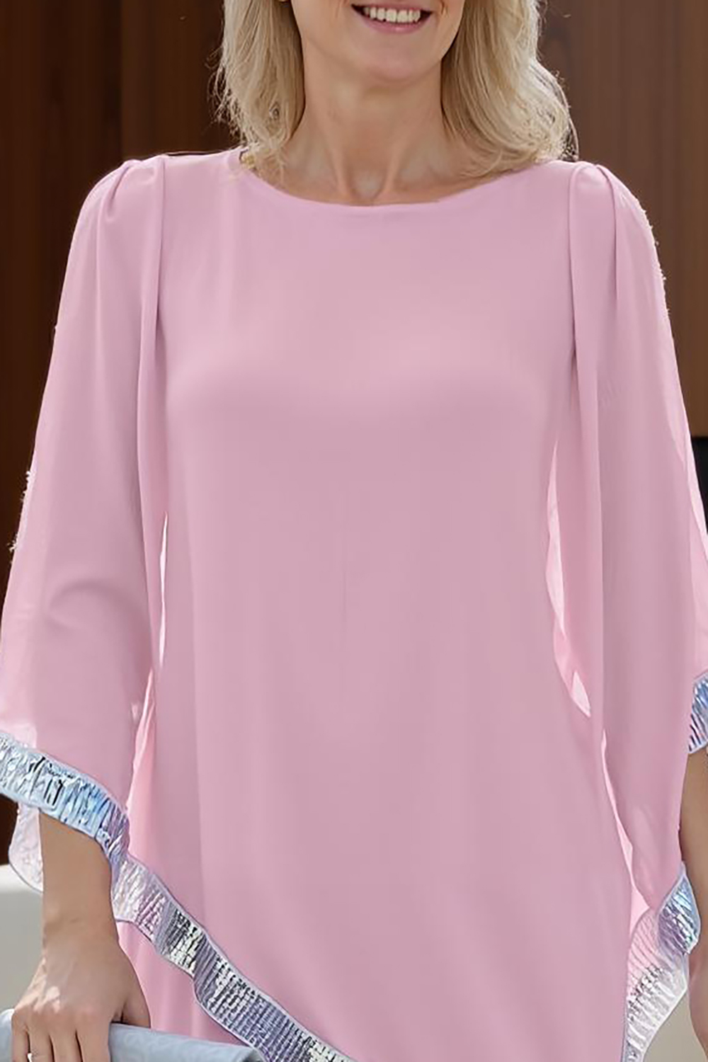 Sparkly Navy Boat Neck Chiffon 2-Piece Mother of the Bride Pant Suits with Sequins