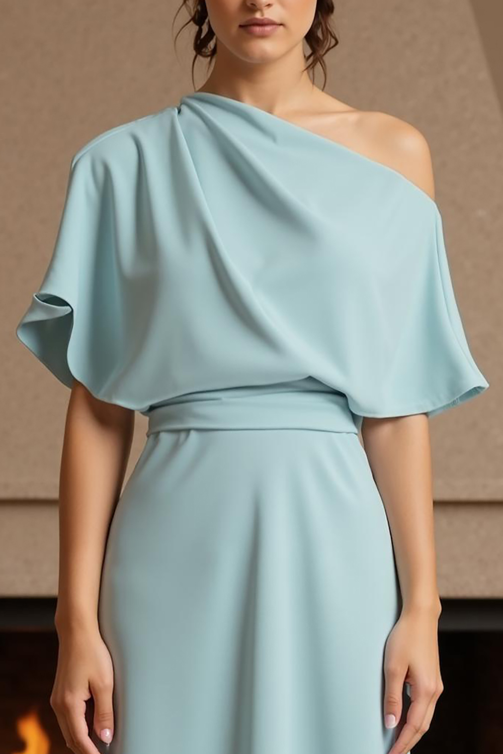 Yellow Satin Sheath One Shoulder Floor-Length Mother of the Bride Dress