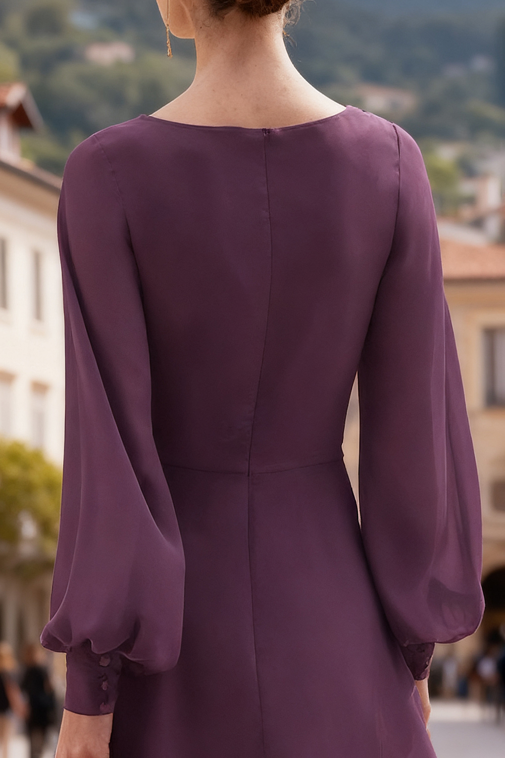 Purple Chiffon Floral V-Neck 2-Piece Mother of the Bride Pant Suits with Sleeves