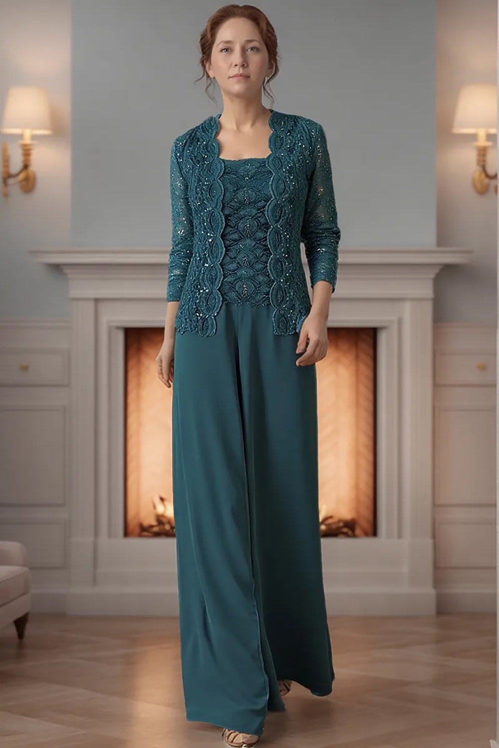 Purple Bateau Neck Chiffon 3-Piece Mother of the Bride Pant Suits with Jacket