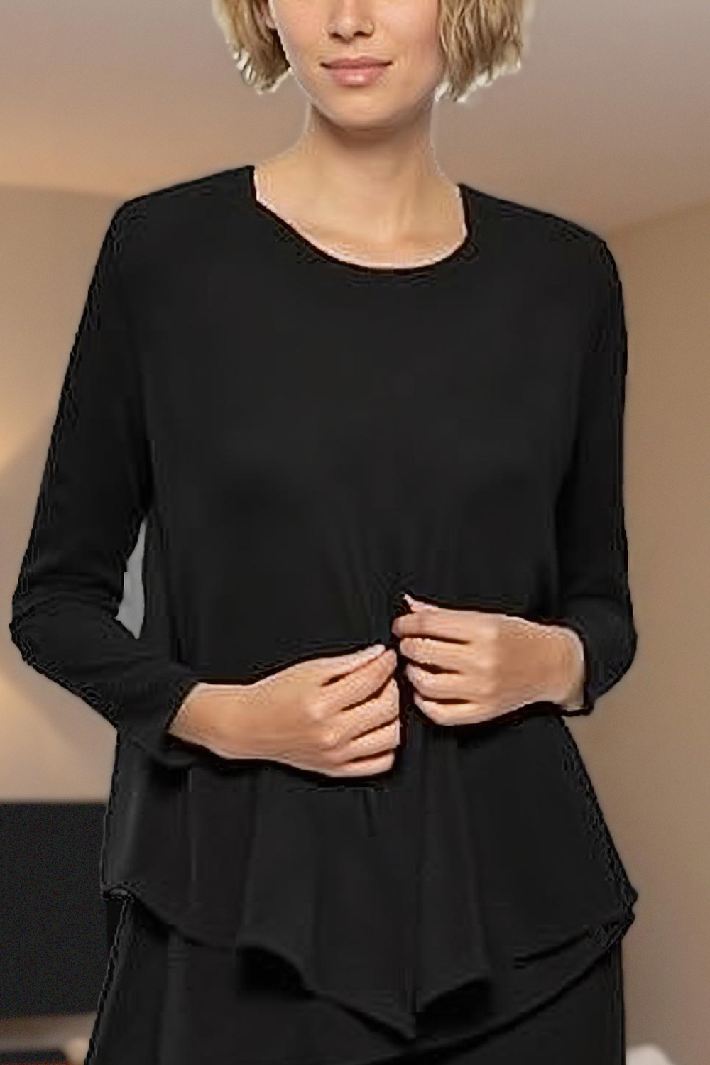 Black Round Neck Chiffon 3-Piece Mother of the Bride Pant Suits with Sleeves