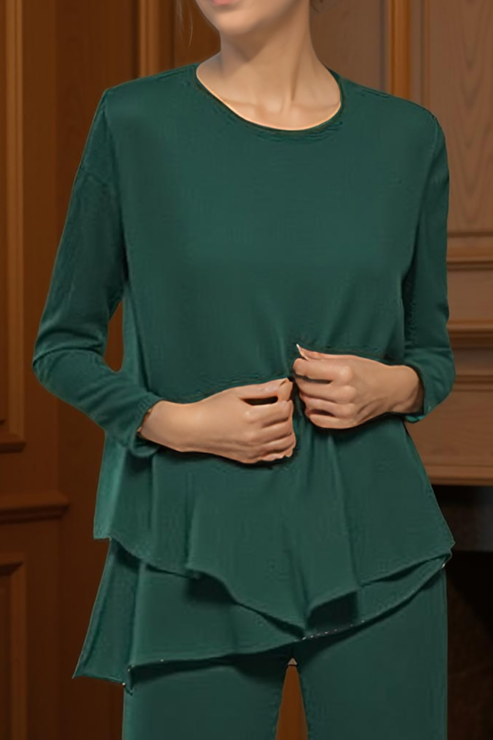 Black Round Neck Chiffon 3-Piece Mother of the Bride Pant Suits with Sleeves