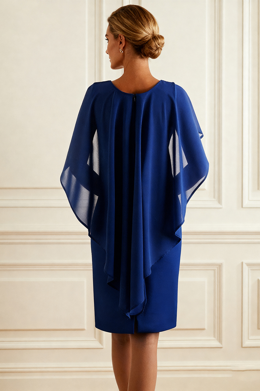 Dark Blue Boat Neck Bodycon Ankle-Length Mother of the Bride Dress with Ruffles