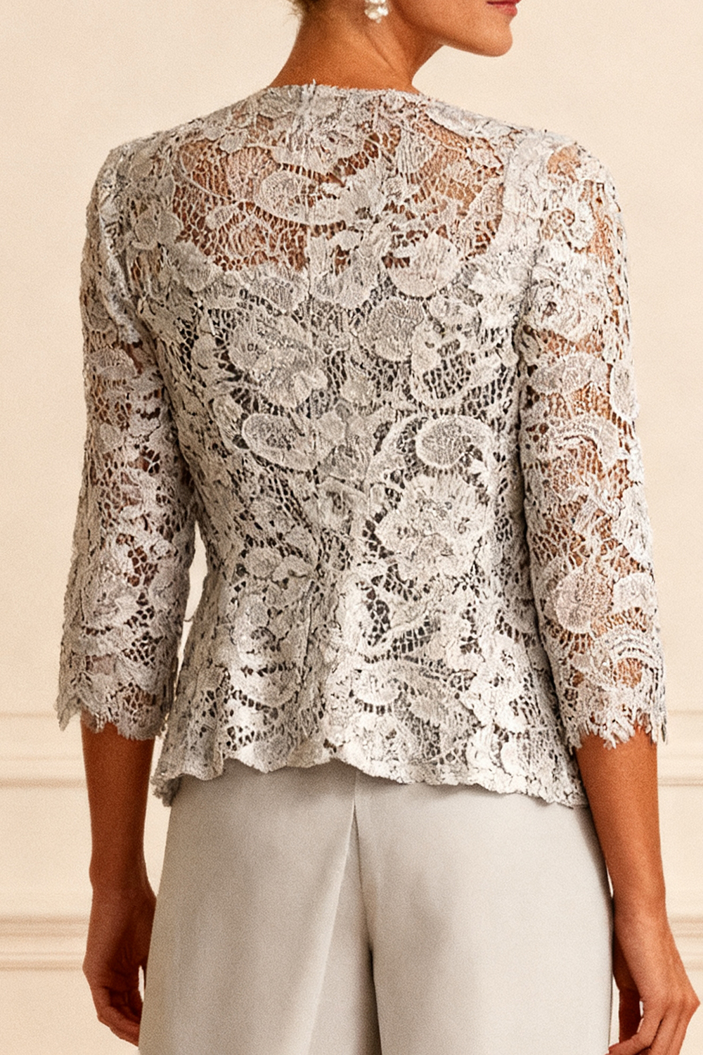 3-Piece Light Grey Chiffon Square Neck Mother of the Bride Pant Suits with Jacket