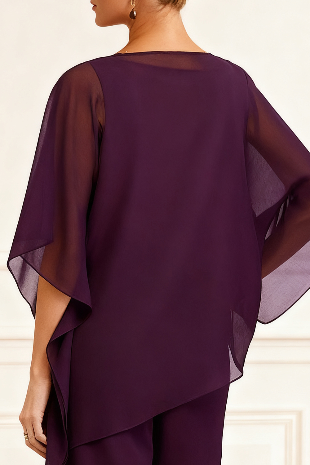 3-Piece Grape Chiffon V-Neck Mother of the Bride Pant Suits with Jacket