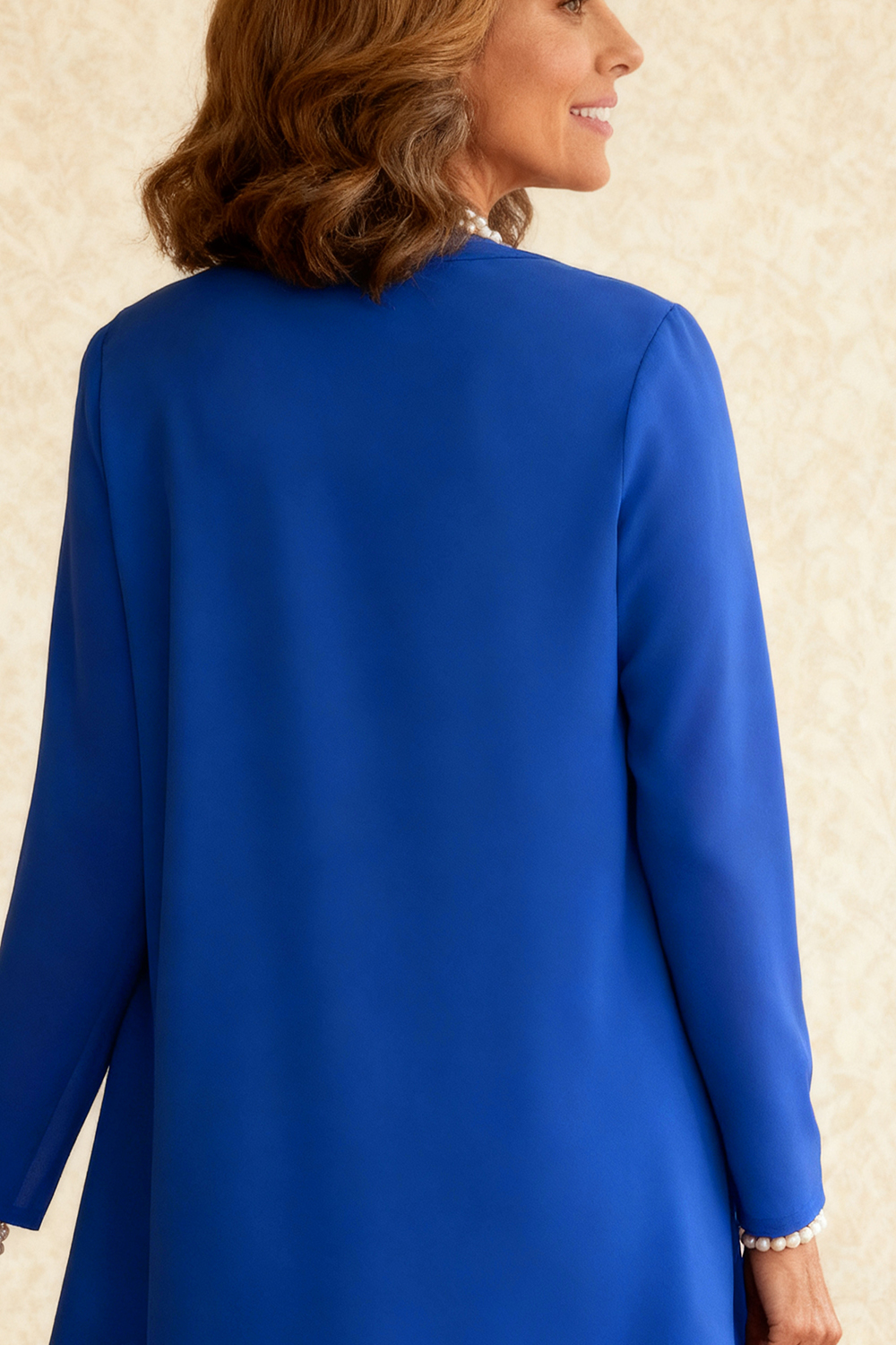 2-Piece Royal Blue Chiffon Scoop Neck Knee-Length Mother of the Bride Dress with Jacket