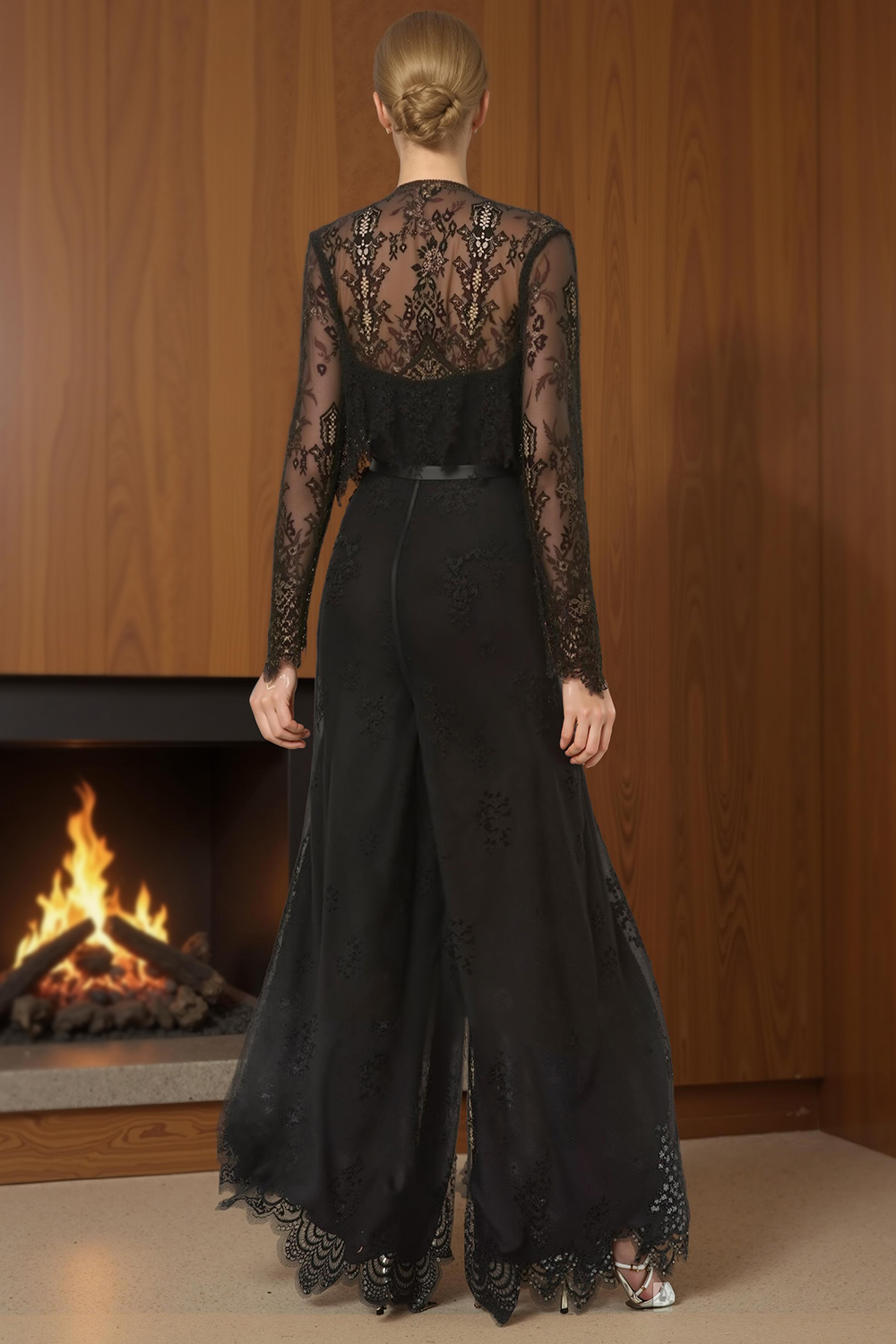 Black Lace Sweetheart 2-Piece Mother of the Bride Jumpsuits with Jacket