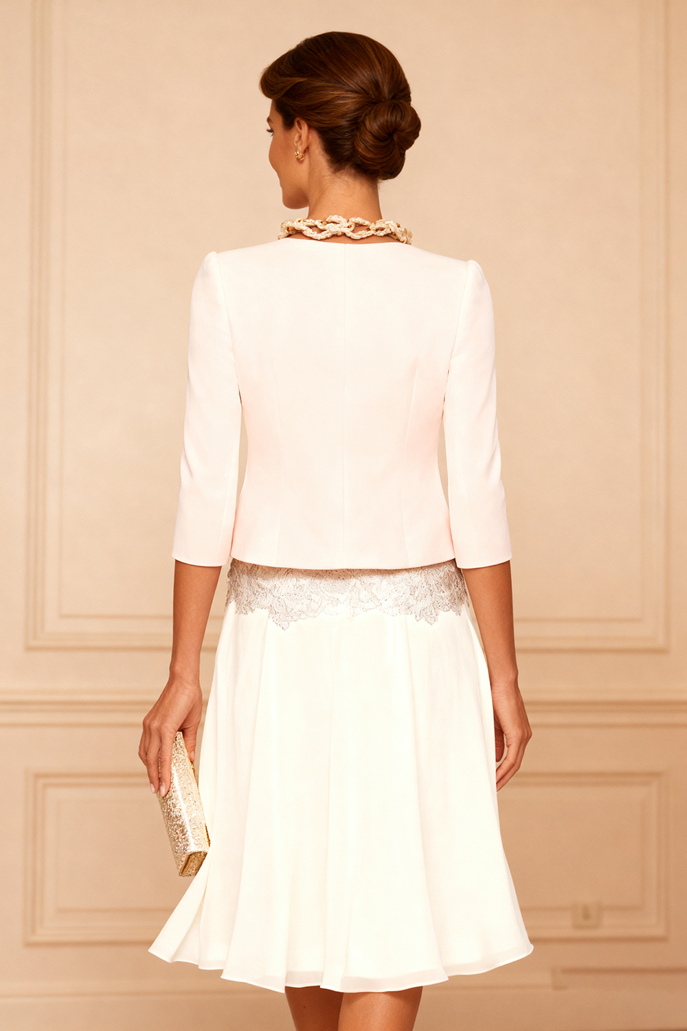 2-Piece Light Pink Lace Round Neck Knee-Length Mother of the Bride Dress with Jacket