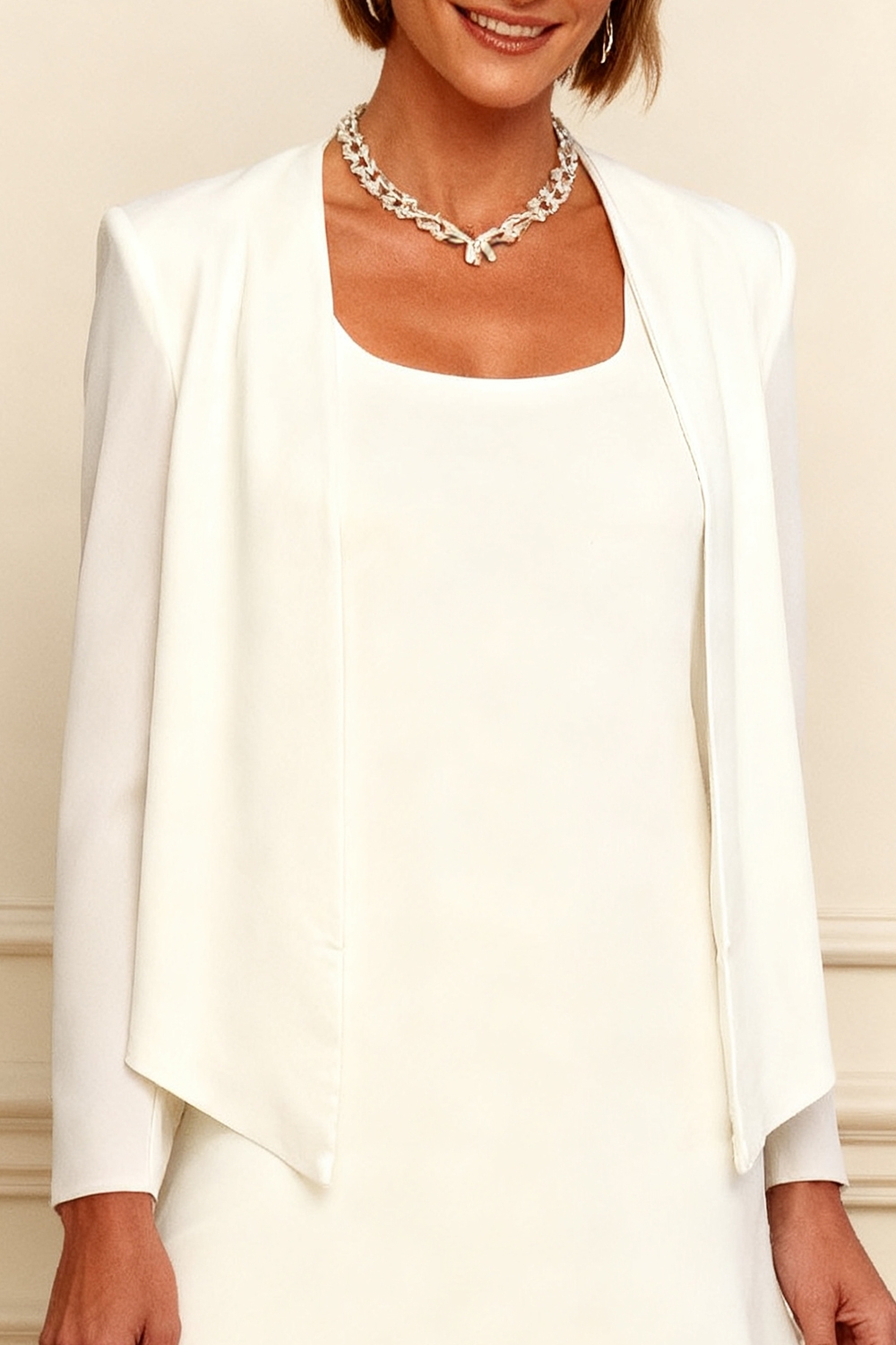 2-Piece Ivory Scoop Neck Chiffon Knee-Length Mother of the Bride Dress with Jacket