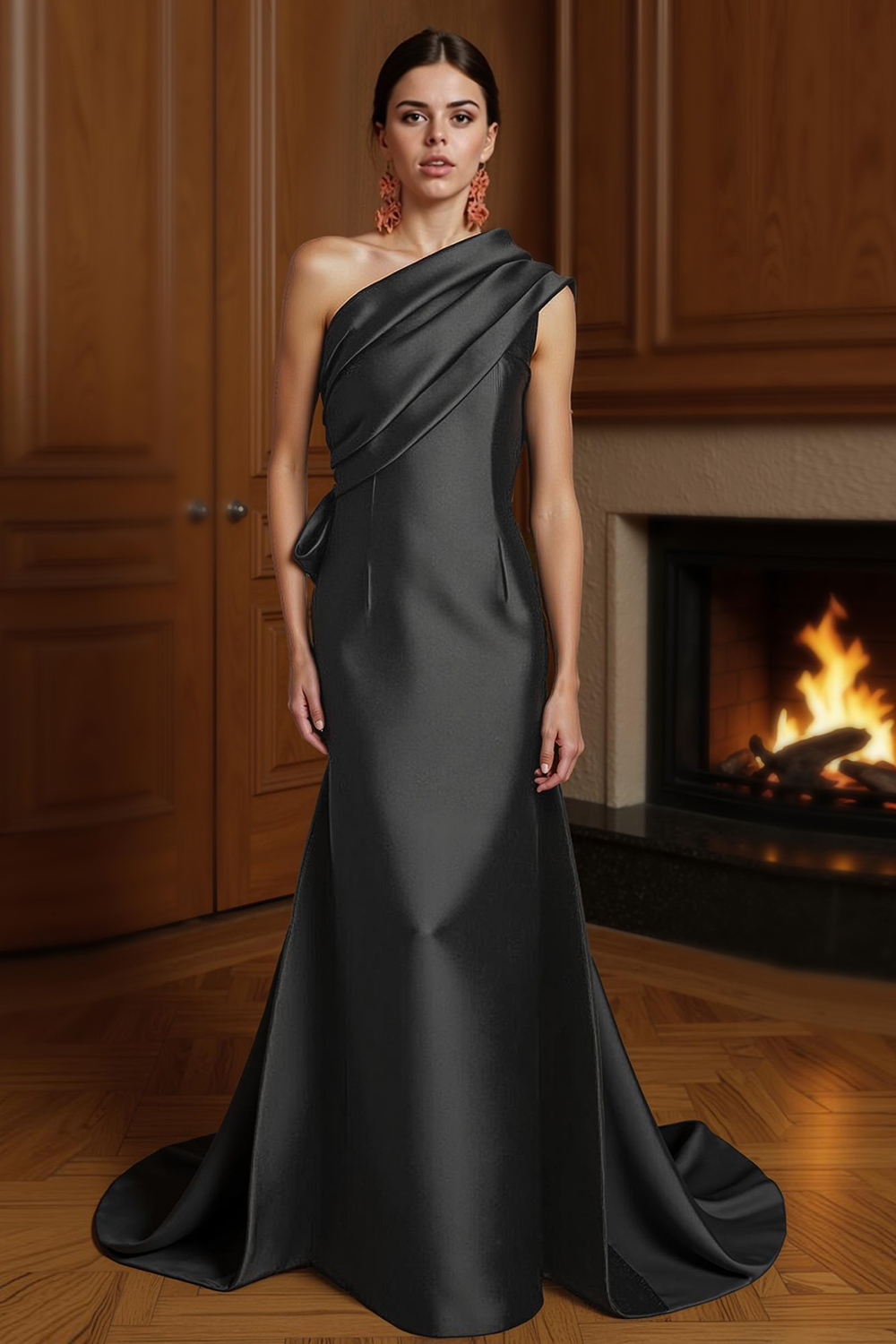Champagne Satin One Shoulder Mermaid Floor-Length Mother of the Bride Dress