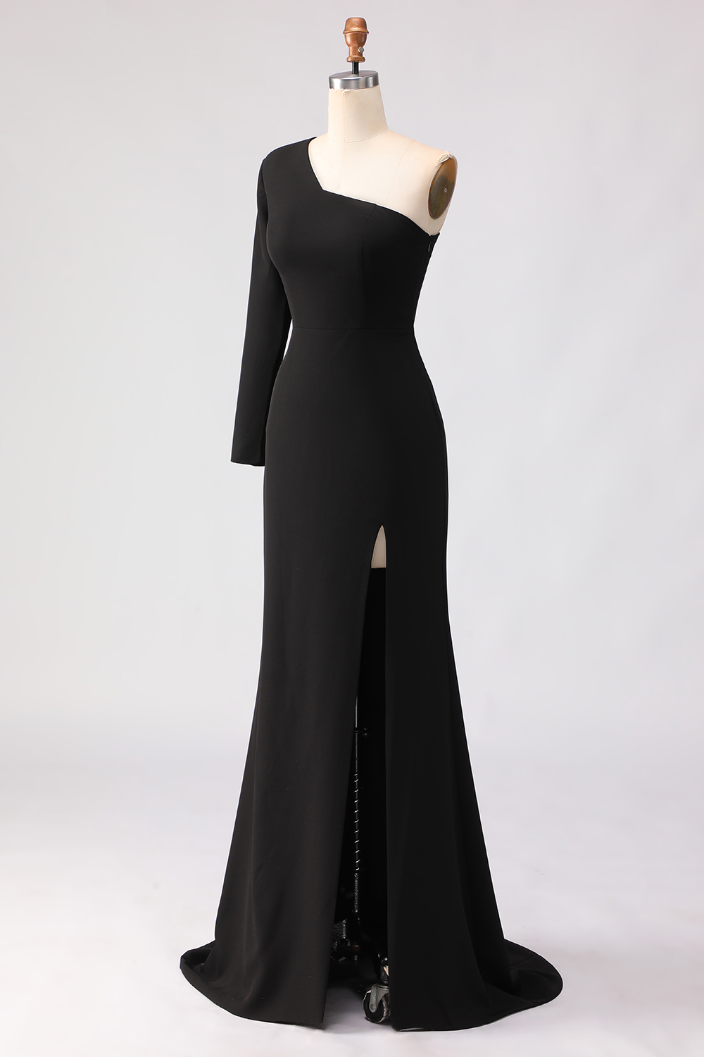 Elegant Black Sheath One Shoulder Long Mother of the Bride Dress with Slit