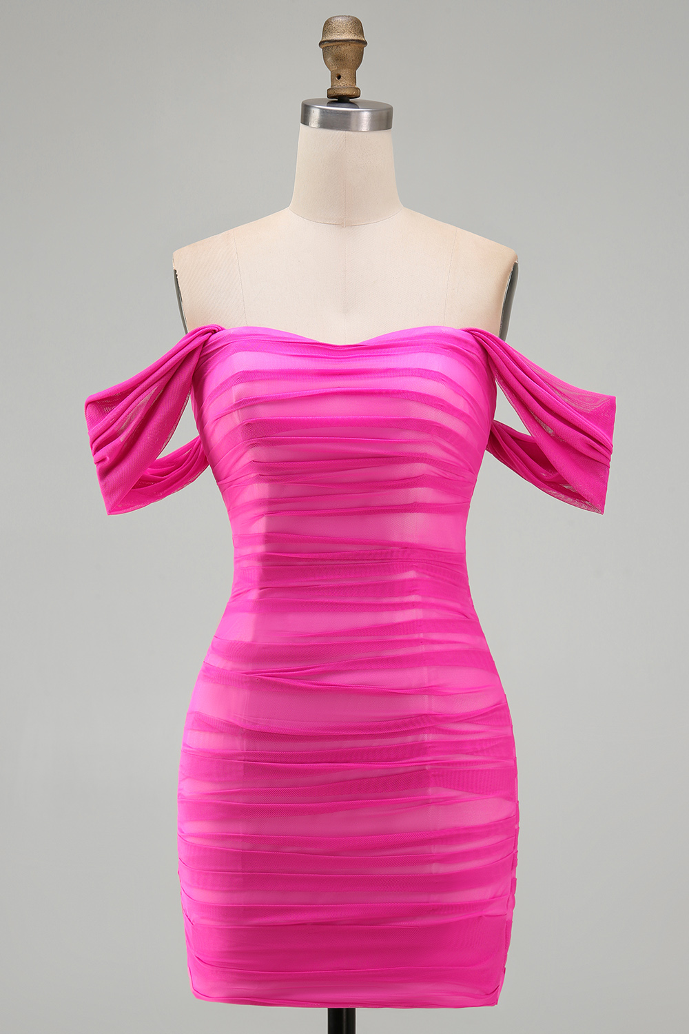 Fuchsia Bodycon Off the Shoulder Ruched Mini Party Dress