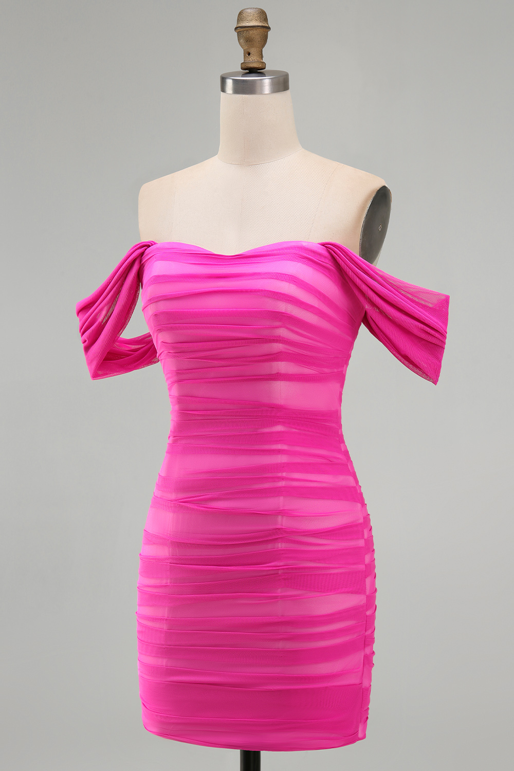 Fuchsia Bodycon Off the Shoulder Ruched Mini Party Dress