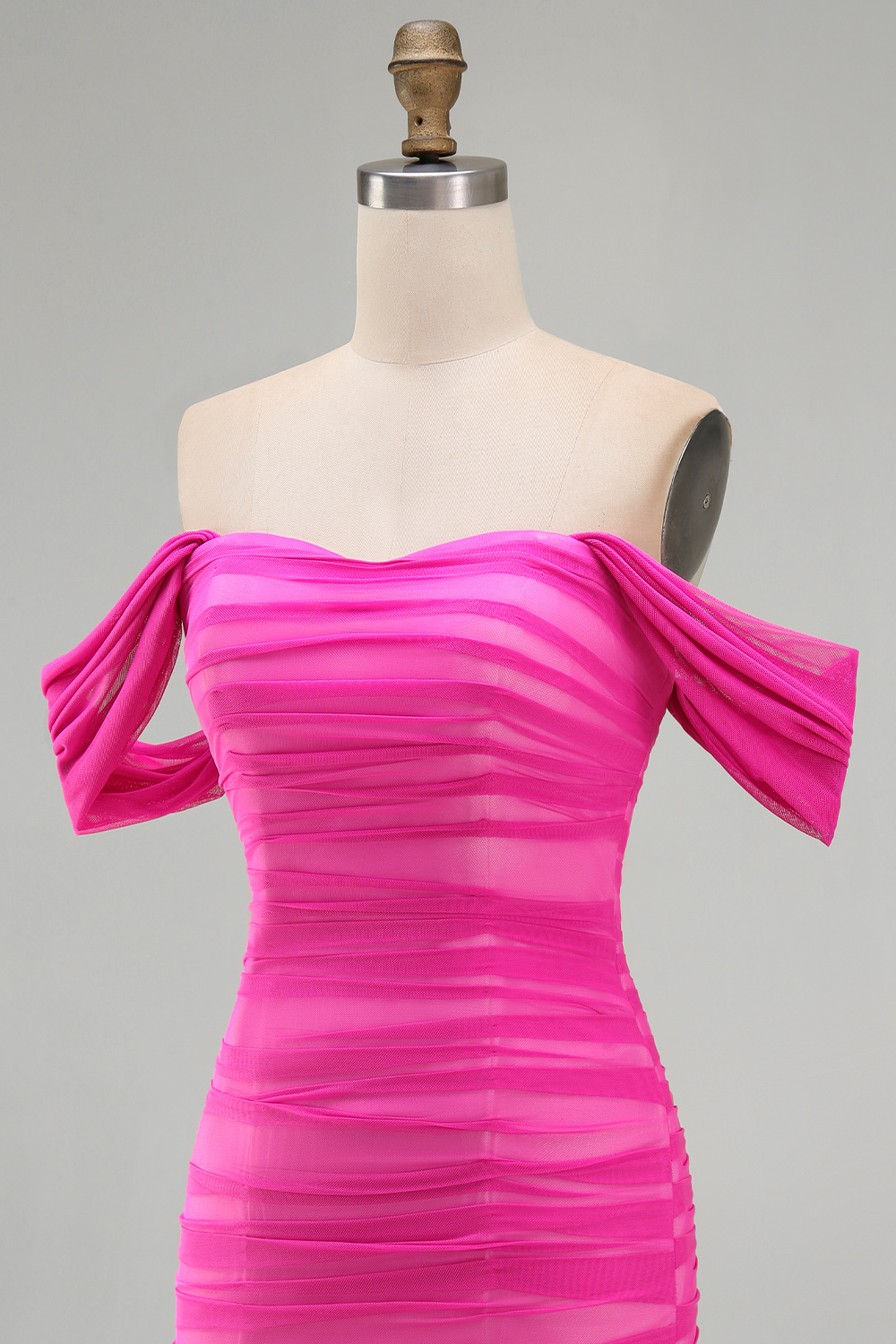 Fuchsia Bodycon Off the Shoulder Ruched Mini Party Dress