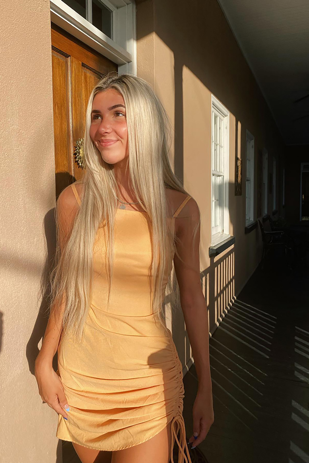 Yellow Spaghetti Straps Bodycon Mini Dress