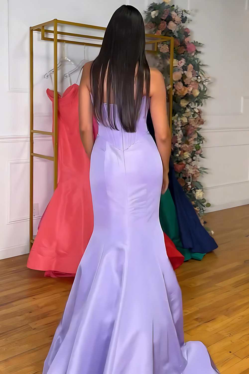 Purple Mermaid Sweetheart Corset Long Satin Prom Dress