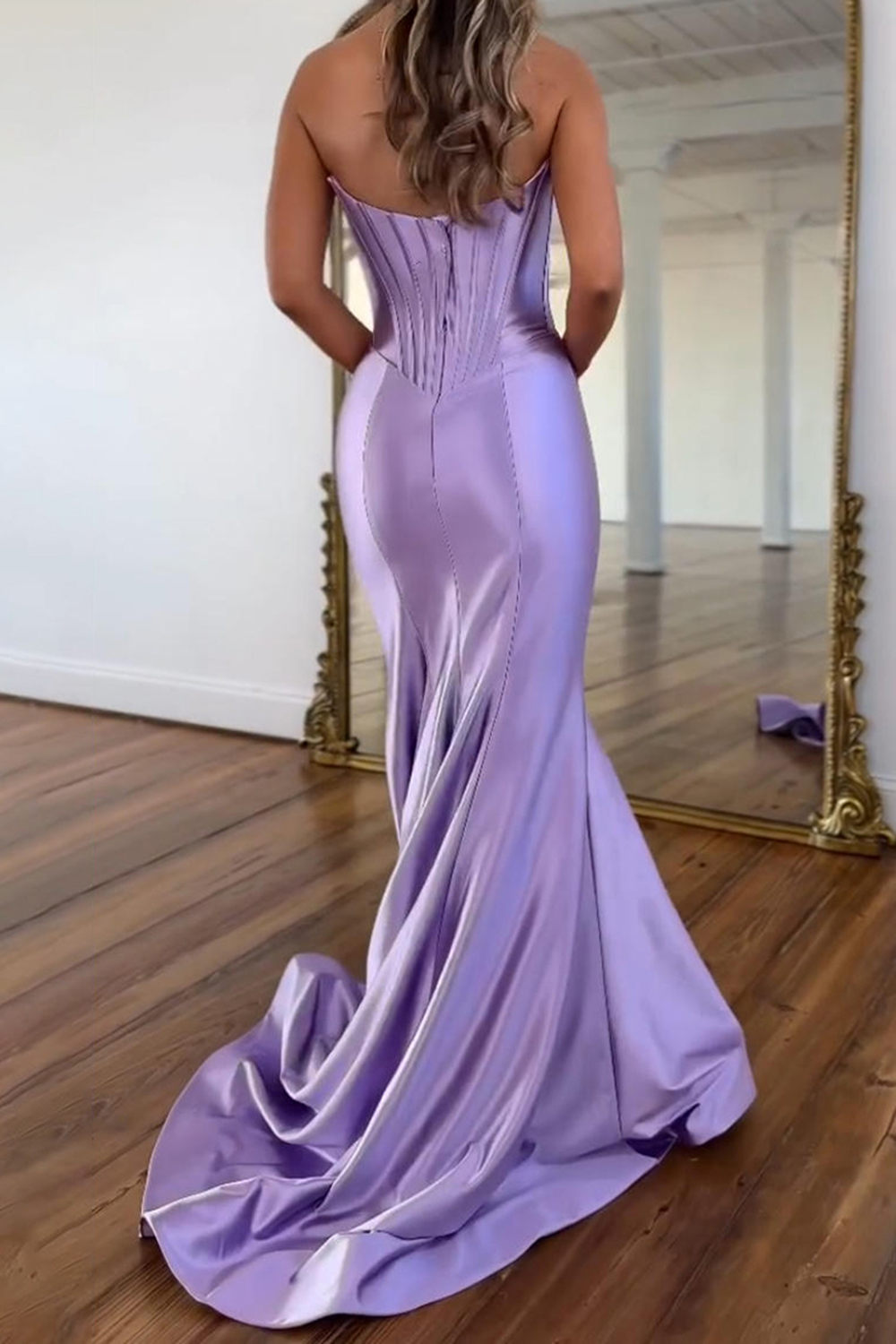Purple Mermaid Sweetheart Corset Long Satin Prom Dress