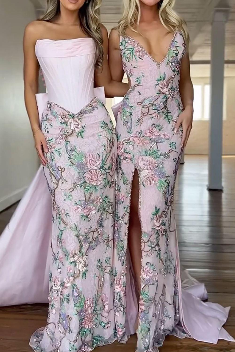 Light Pink Floral Strapless Corset Sheath Long Prom Dress with Cape